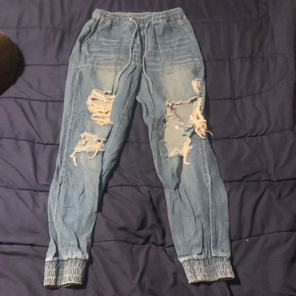 Dark wash jean joggers